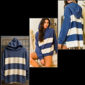 The Dream French Terry Oversized Hoodie High Low In Denim+Cream Bucklist NWT$98